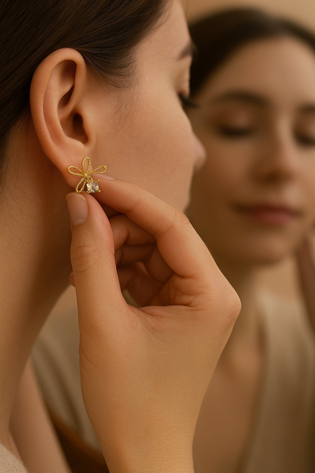 Dainty Gold Bow Earrings with Crystal Stone – Elegant Minimal Studs for Women | Everyday & Gifting Jewelry