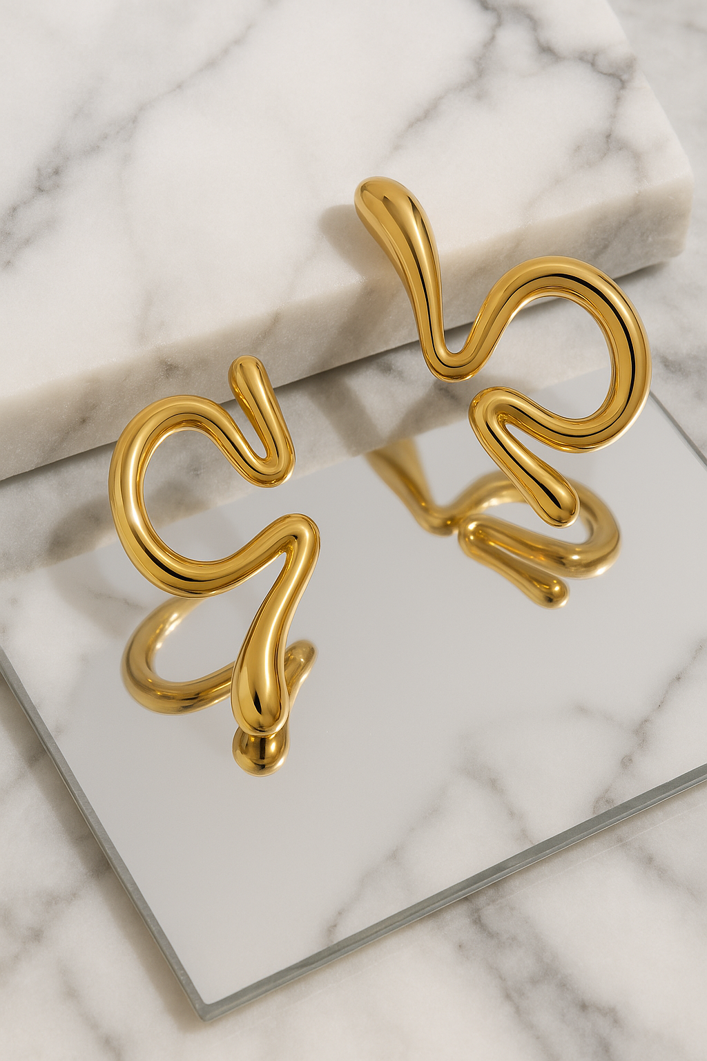 Abstract Fluid Gold Statement Earrings – Bold Modern Designer Jewelry for Women | Lightweight Artistic Drop Earrings