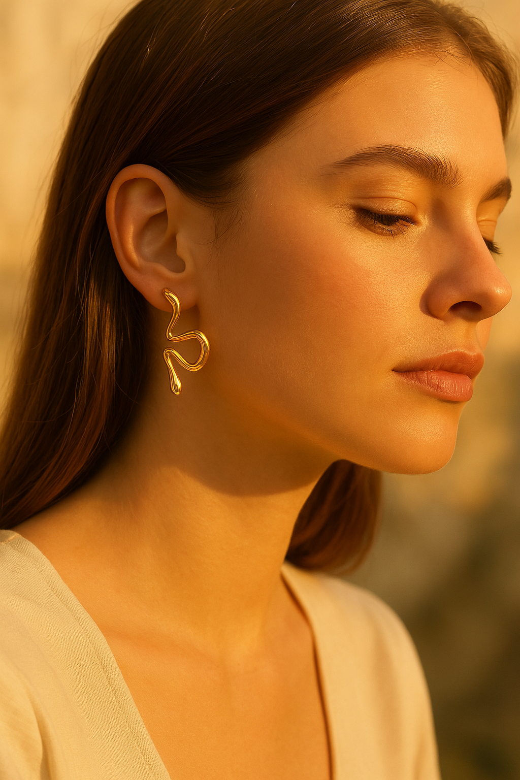 Abstract Fluid Gold Statement Earrings – Bold Modern Designer Jewelry for Women | Lightweight Artistic Drop Earrings