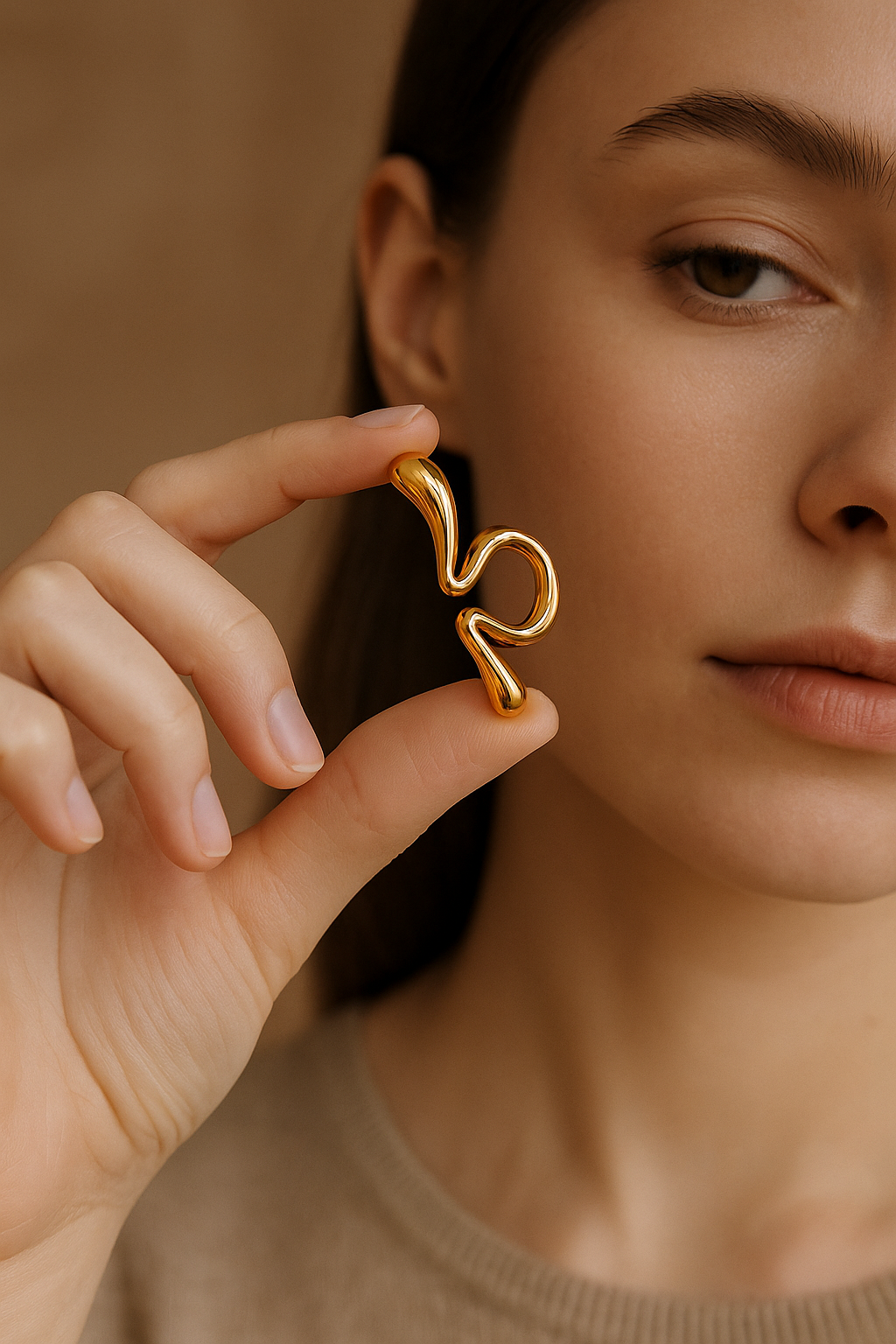 Abstract Fluid Gold Statement Earrings – Bold Modern Designer Jewelry for Women | Lightweight Artistic Drop Earrings
