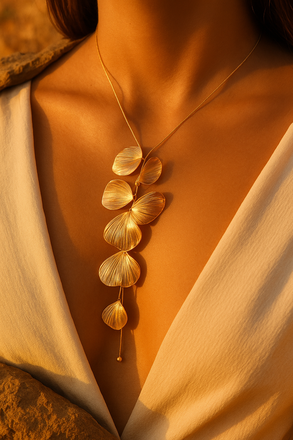 Gold Leaf Pendant Necklace for Women | Nature-Inspired Long Statement Jewelry | Elegant Botanical Design for Ethnic & Western Wear