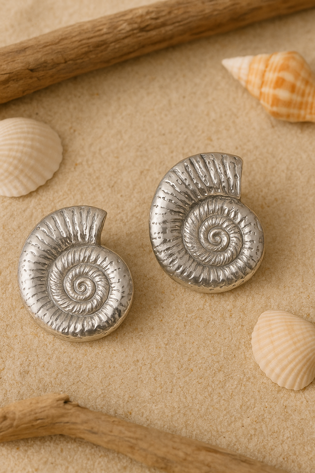 Antique Silver Spiral Shell Earrings for Women | Nautical-Inspired Statement Studs | Handcrafted Oxidized Boho Jewelry for Casual & Festive Wear