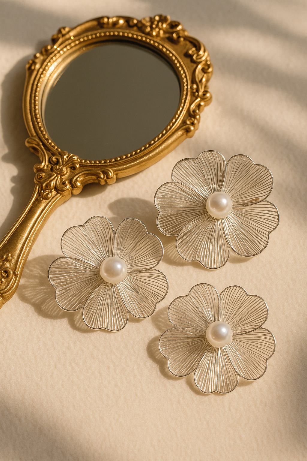 Elegant Floral Pearl Earrings – Delicate Silver Petal Design for Women | Wedding & Bridal Statement Jewelry