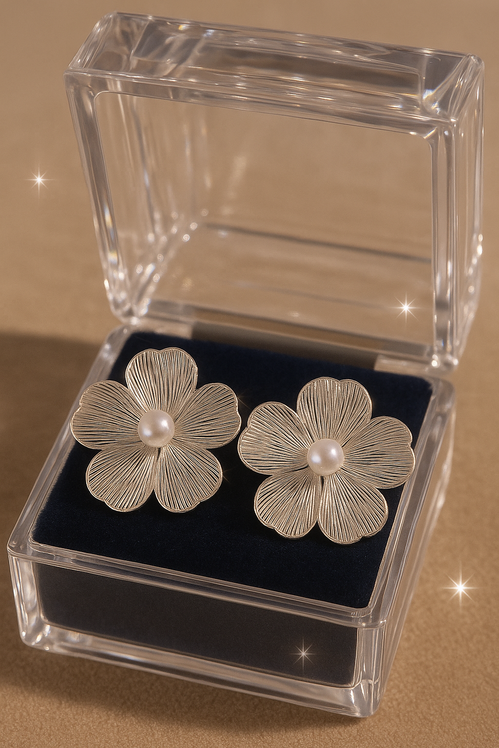 Elegant Floral Pearl Earrings – Delicate Silver Petal Design for Women | Wedding & Bridal Statement Jewelry