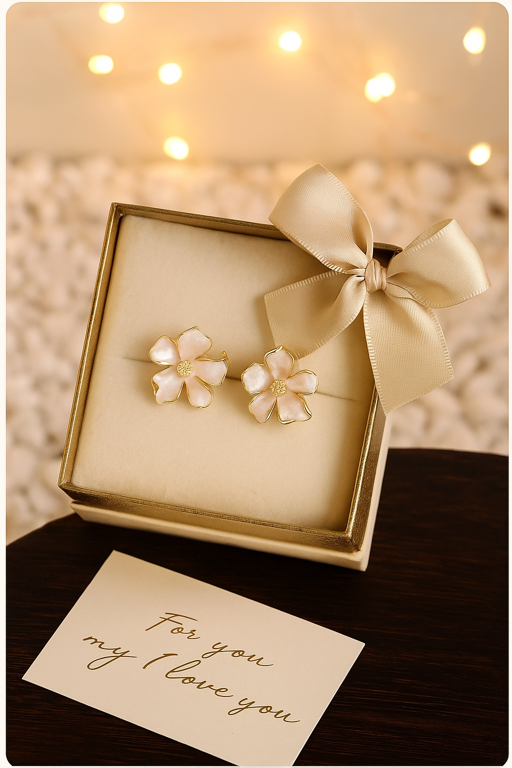 Elegant Floral Pearl Enamel Stud Earrings for Women | Gold-Plated Minimalist Jewelry