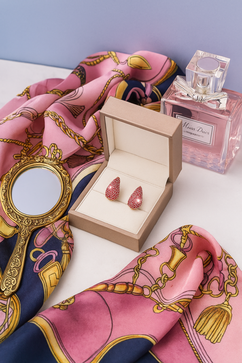 Elegant Pink Teardrop Crystal Earrings for Women – Gold-Plated Luxury Statement Studs for Parties & Weddings