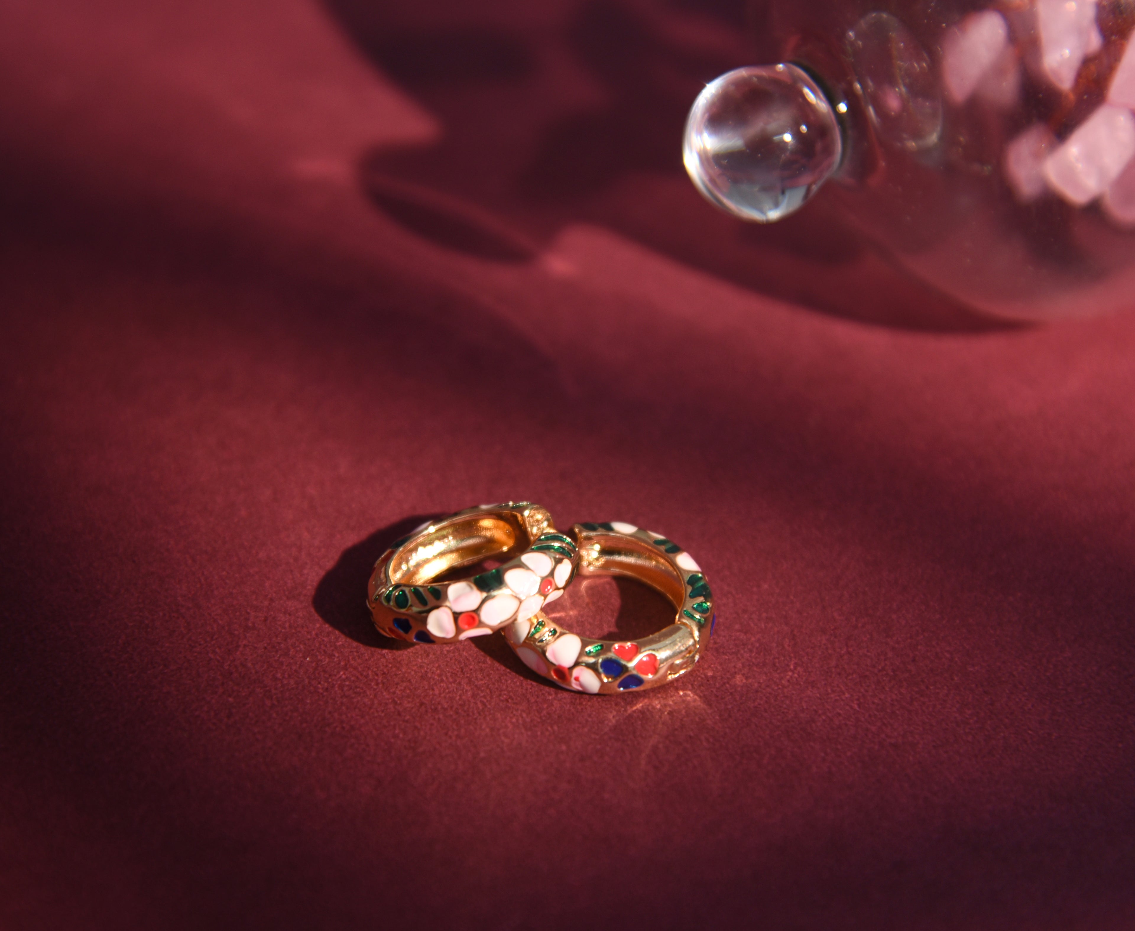 Multicolour Floral Enamel Loop Earrings