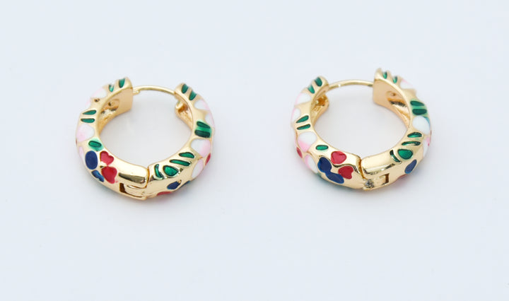 Multicolour Floral Enamel Loop Earrings