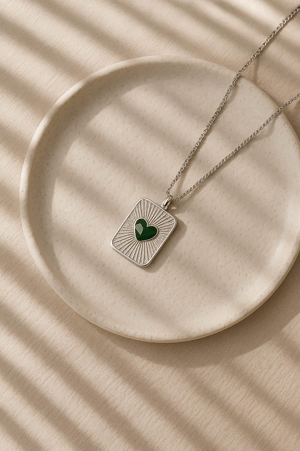 Elegant Silver Heart Pendant Necklace with Green Enamel | Women's Luxury Jewelry