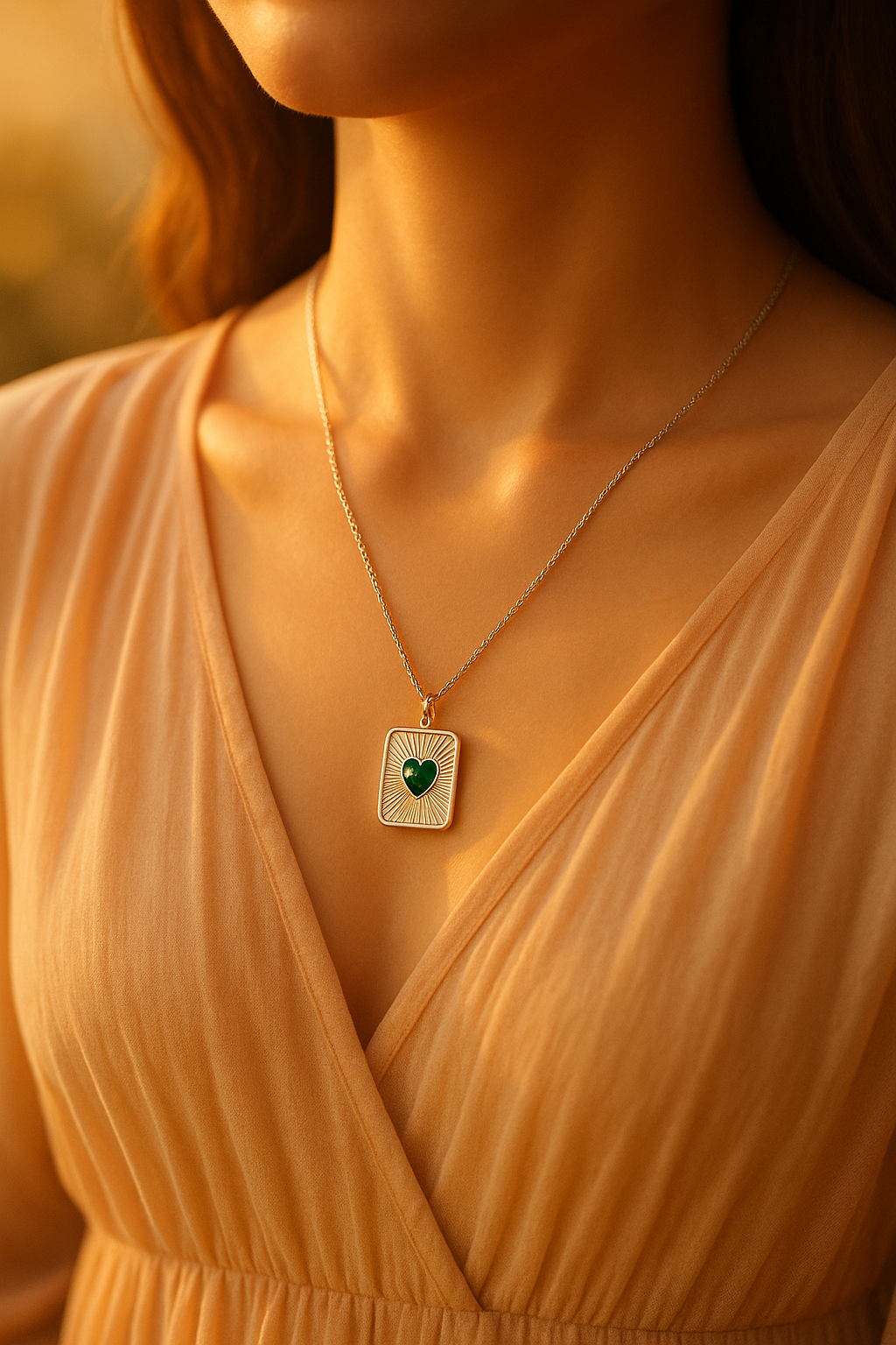 Elegant Silver Heart Pendant Necklace with Green Enamel | Women's Luxury Jewelry