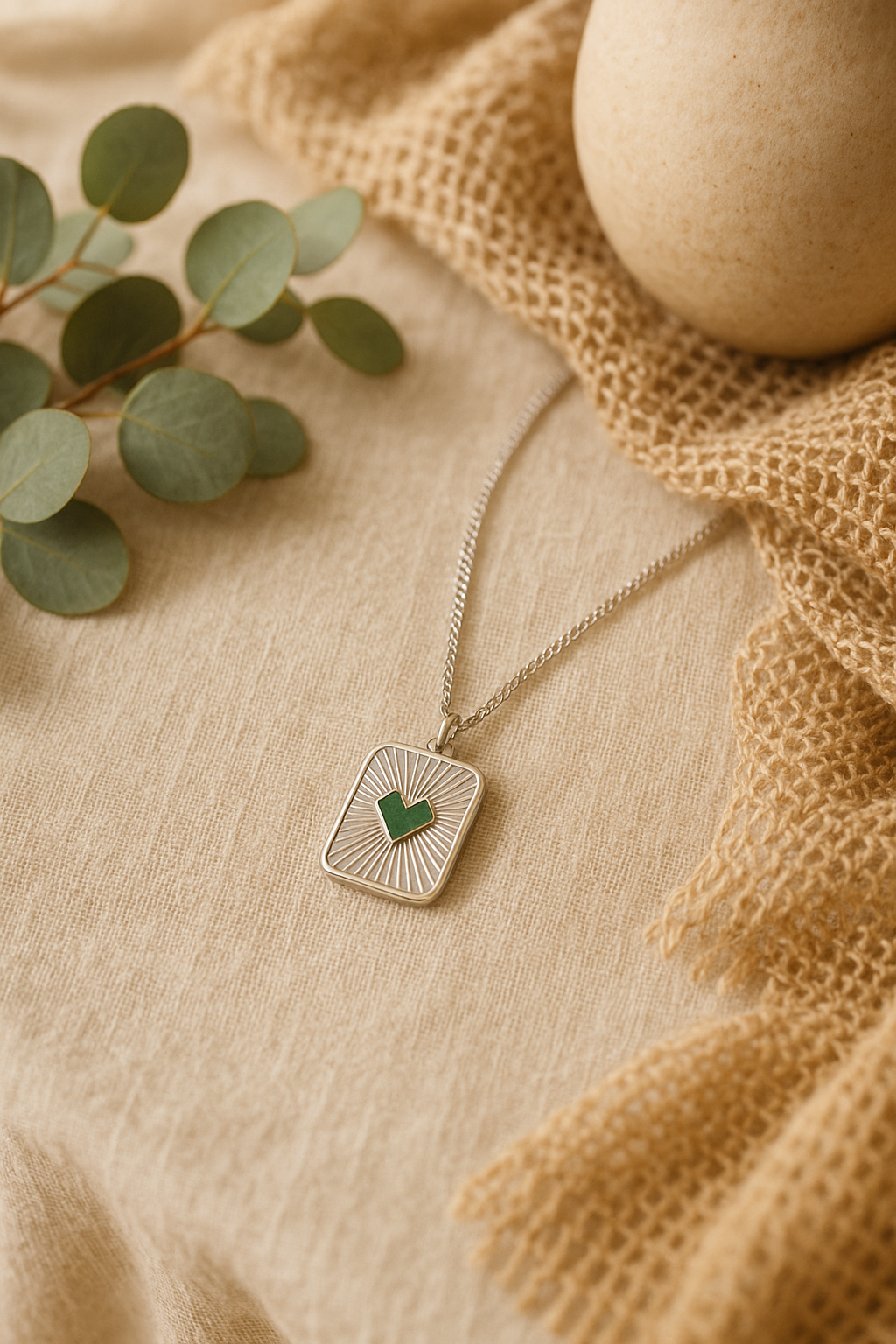 Elegant Silver Heart Pendant Necklace with Green Enamel | Women's Luxury Jewelry