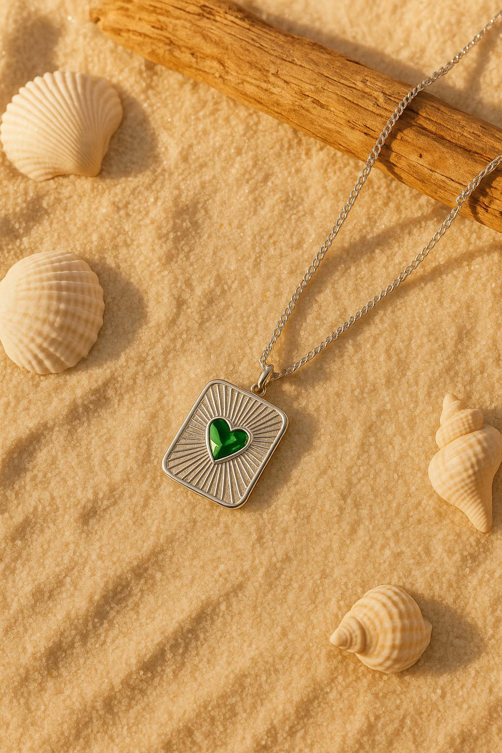 Elegant Silver Heart Pendant Necklace with Green Enamel | Women's Luxury Jewelry
