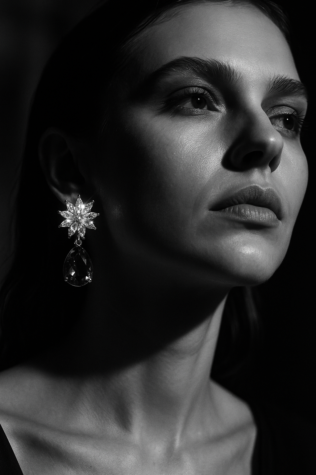 Luxury Floral Diamond Drop Earrings with Red Teardrop Crystal | Elegant Statement Jewelry for Women
