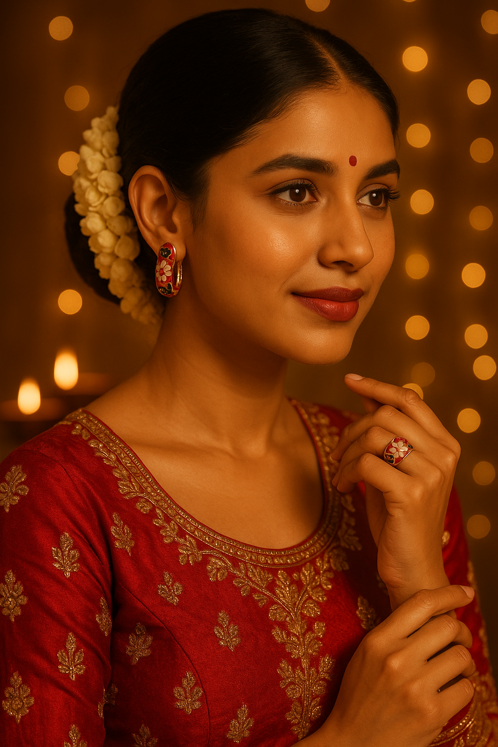 Hand-Painted Enamel Floral Hoop Earrings for Women | Traditional Red & Gold Indian Style Earrings | Lightweight Ethnic Jewelry for Festive & Casual Wear