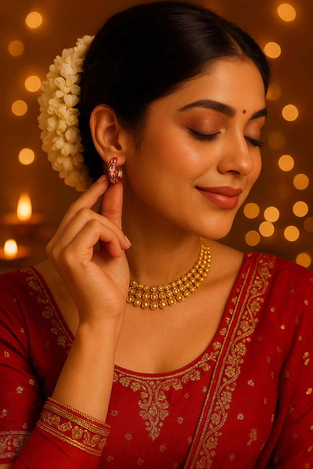 Hand-Painted Enamel Floral Hoop Earrings for Women | Traditional Red & Gold Indian Style Earrings | Lightweight Ethnic Jewelry for Festive & Casual Wear