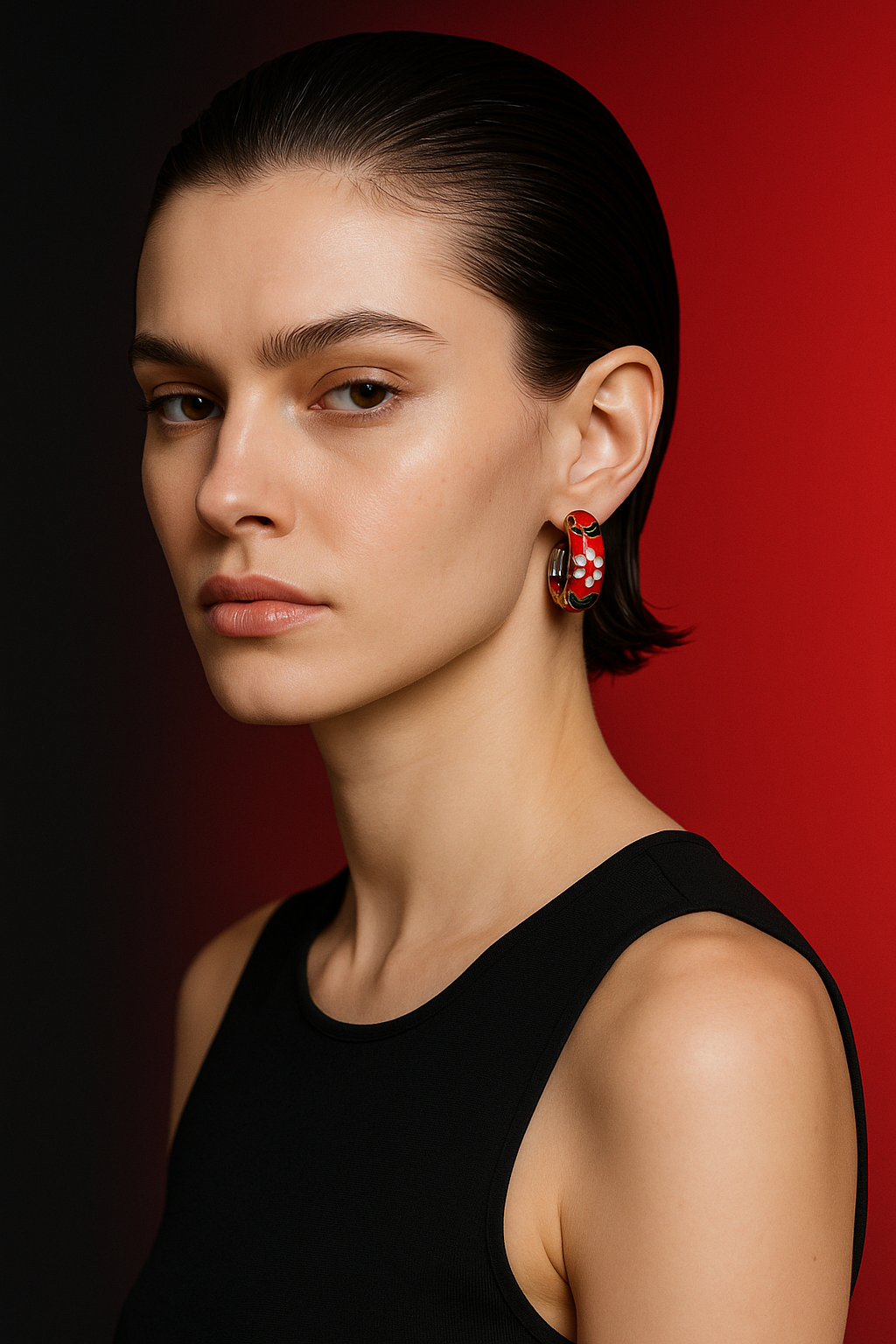 Hand-Painted Enamel Floral Hoop Earrings for Women | Traditional Red & Gold Indian Style Earrings | Lightweight Ethnic Jewelry for Festive & Casual Wear