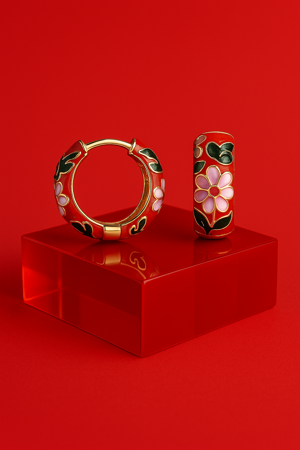 Hand-Painted Enamel Floral Hoop Earrings for Women | Traditional Red & Gold Indian Style Earrings | Lightweight Ethnic Jewelry for Festive & Casual Wear