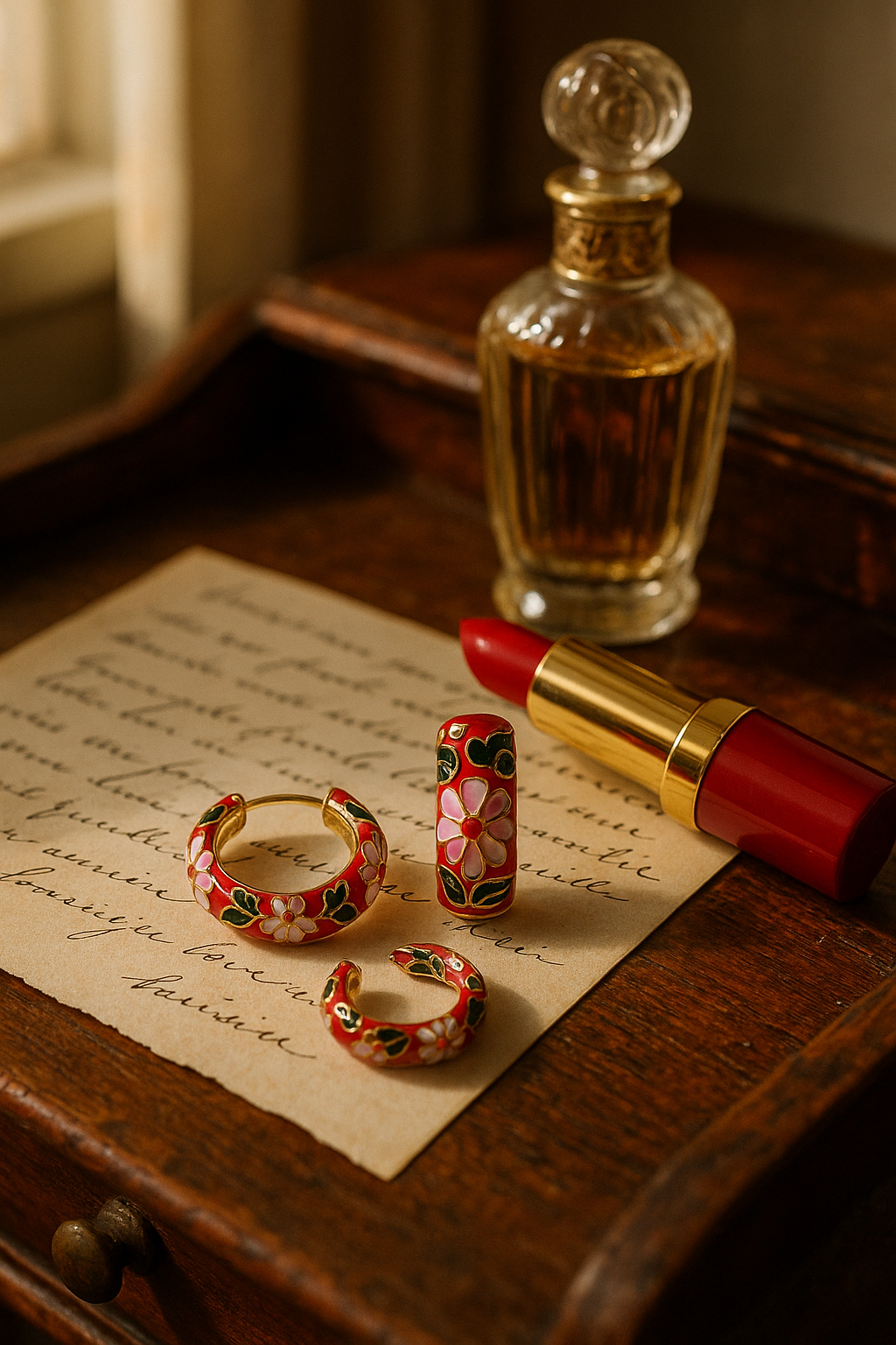 Hand-Painted Enamel Floral Hoop Earrings for Women | Traditional Red & Gold Indian Style Earrings | Lightweight Ethnic Jewelry for Festive & Casual Wear