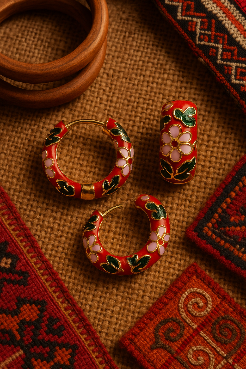 Hand-Painted Enamel Floral Hoop Earrings for Women | Traditional Red & Gold Indian Style Earrings | Lightweight Ethnic Jewelry for Festive & Casual Wear