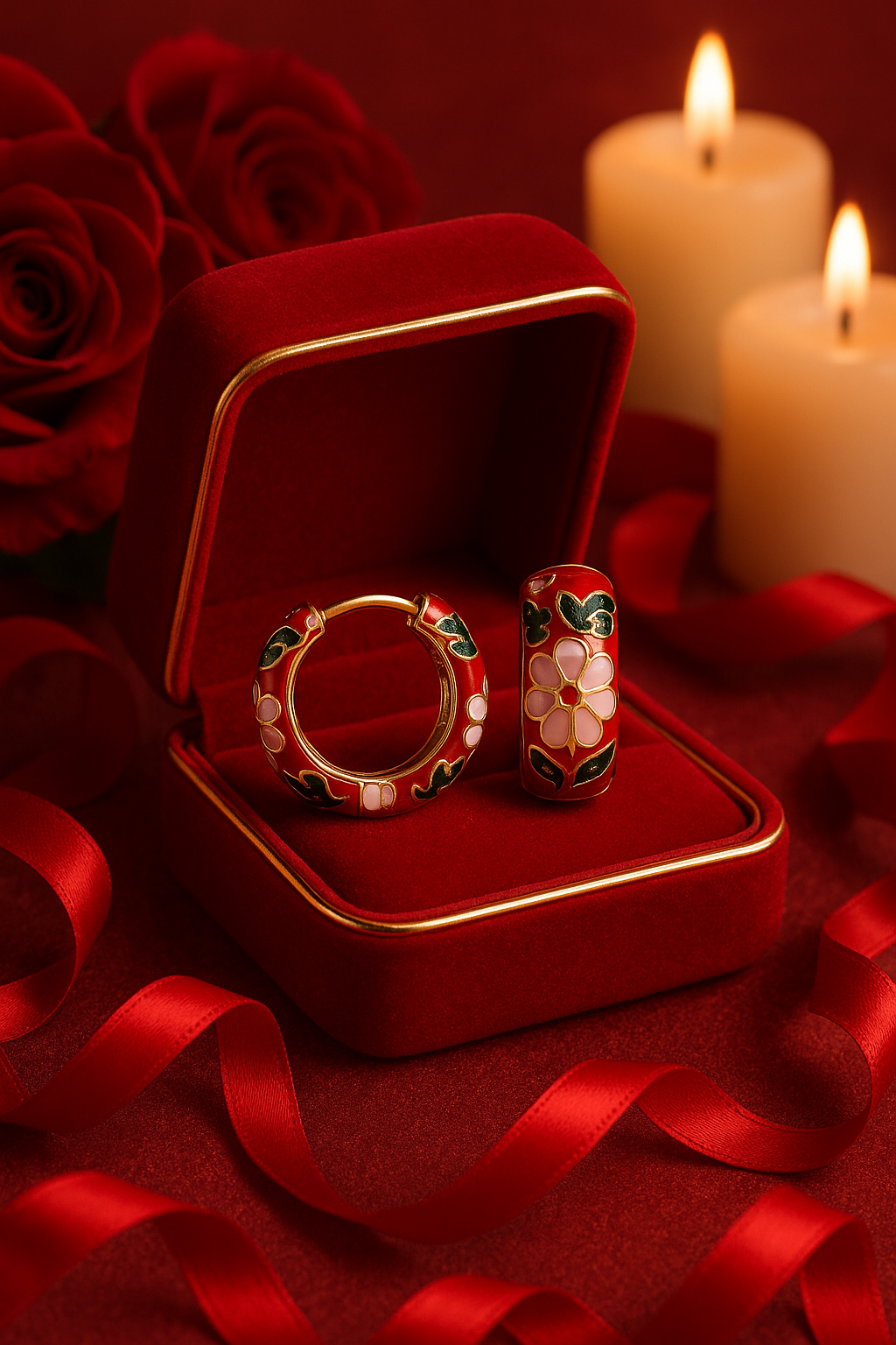 Hand-Painted Enamel Floral Hoop Earrings for Women | Traditional Red & Gold Indian Style Earrings | Lightweight Ethnic Jewelry for Festive & Casual Wear