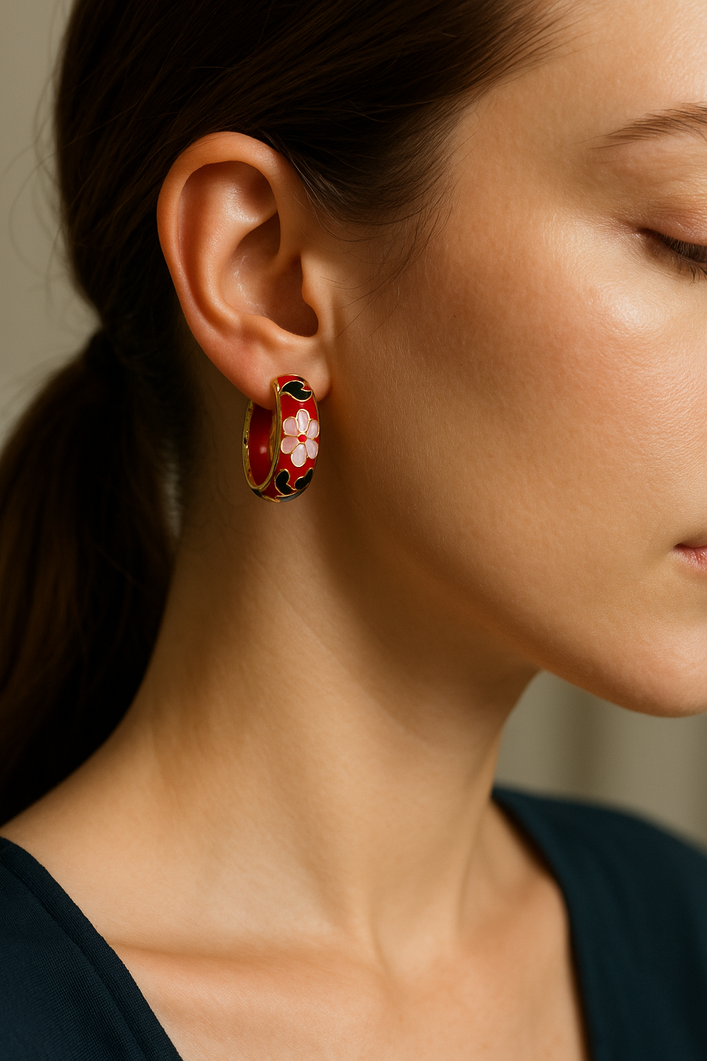 Hand-Painted Enamel Floral Hoop Earrings for Women | Traditional Red & Gold Indian Style Earrings | Lightweight Ethnic Jewelry for Festive & Casual Wear