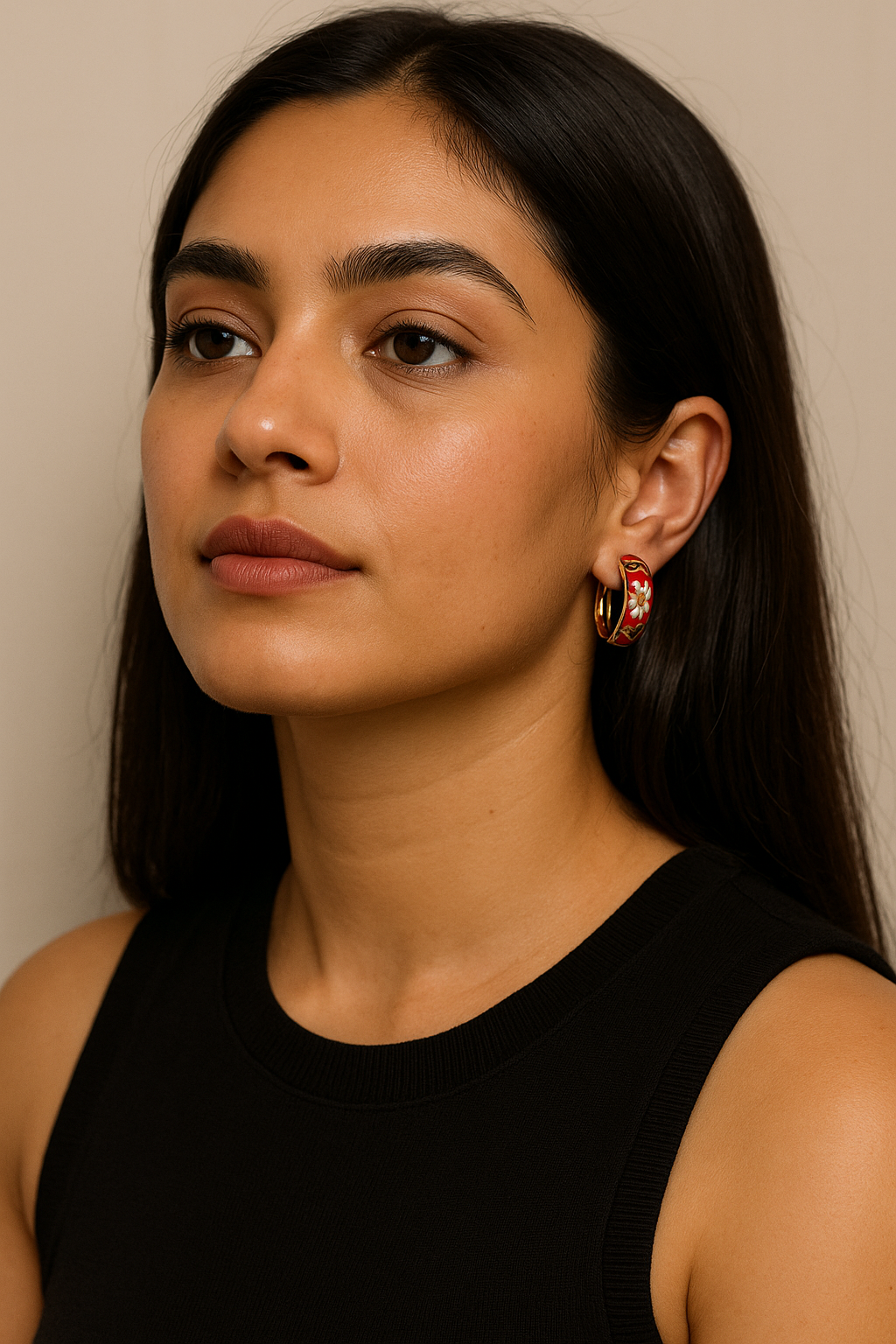 Hand-Painted Enamel Floral Hoop Earrings for Women | Traditional Red & Gold Indian Style Earrings | Lightweight Ethnic Jewelry for Festive & Casual Wear