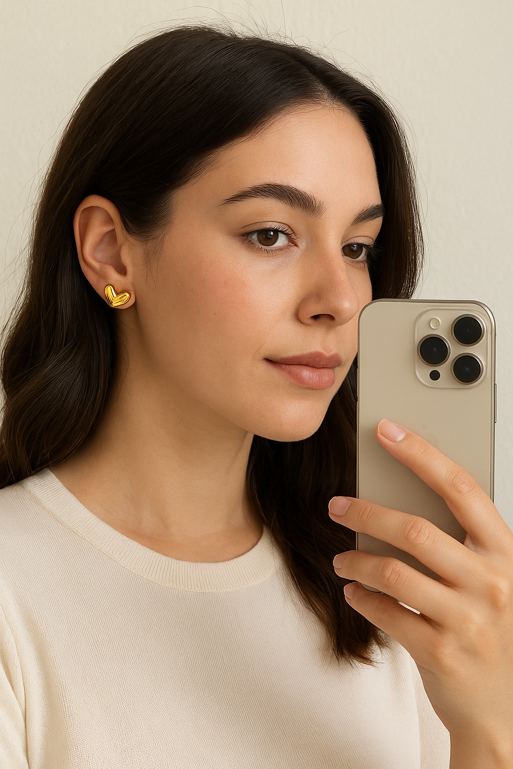 Minimal Gold Heart Stud Earrings – Everyday Lightweight Jewelry for Women | Elegant & Timeless Look