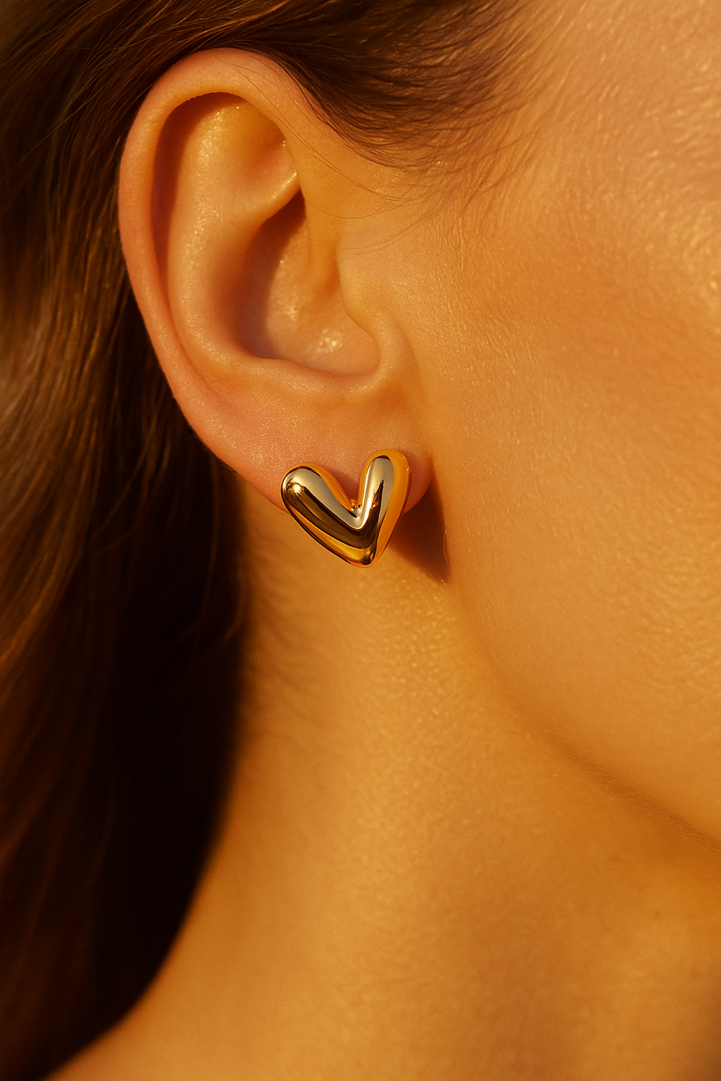 Minimal Gold Heart Stud Earrings – Everyday Lightweight Jewelry for Women | Elegant & Timeless Look