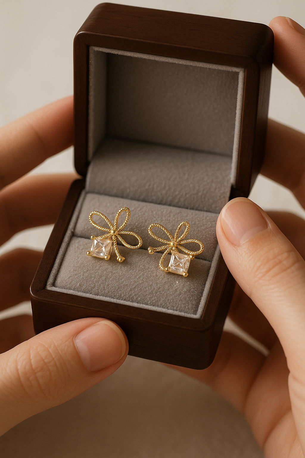 Dainty Gold Bow Earrings with Crystal Stone – Elegant Minimal Studs for Women | Everyday & Gifting Jewelry