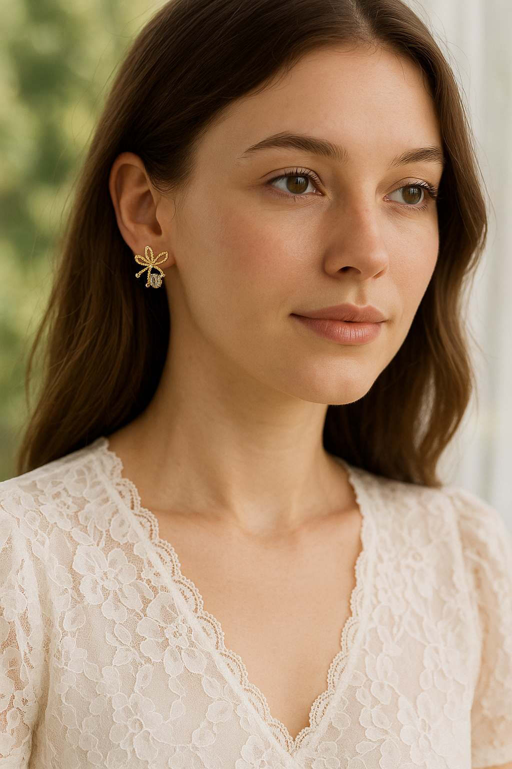 Dainty Gold Bow Earrings with Crystal Stone – Elegant Minimal Studs for Women | Everyday & Gifting Jewelry
