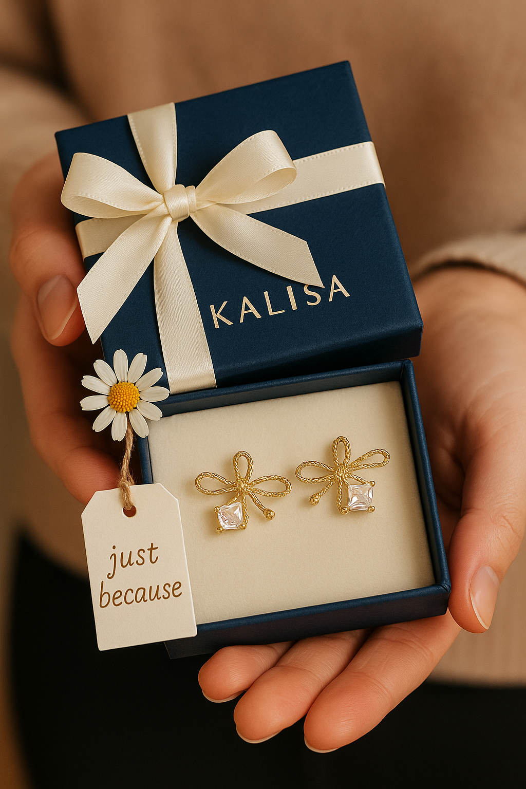 Dainty Gold Bow Earrings with Crystal Stone – Elegant Minimal Studs for Women | Everyday & Gifting Jewelry