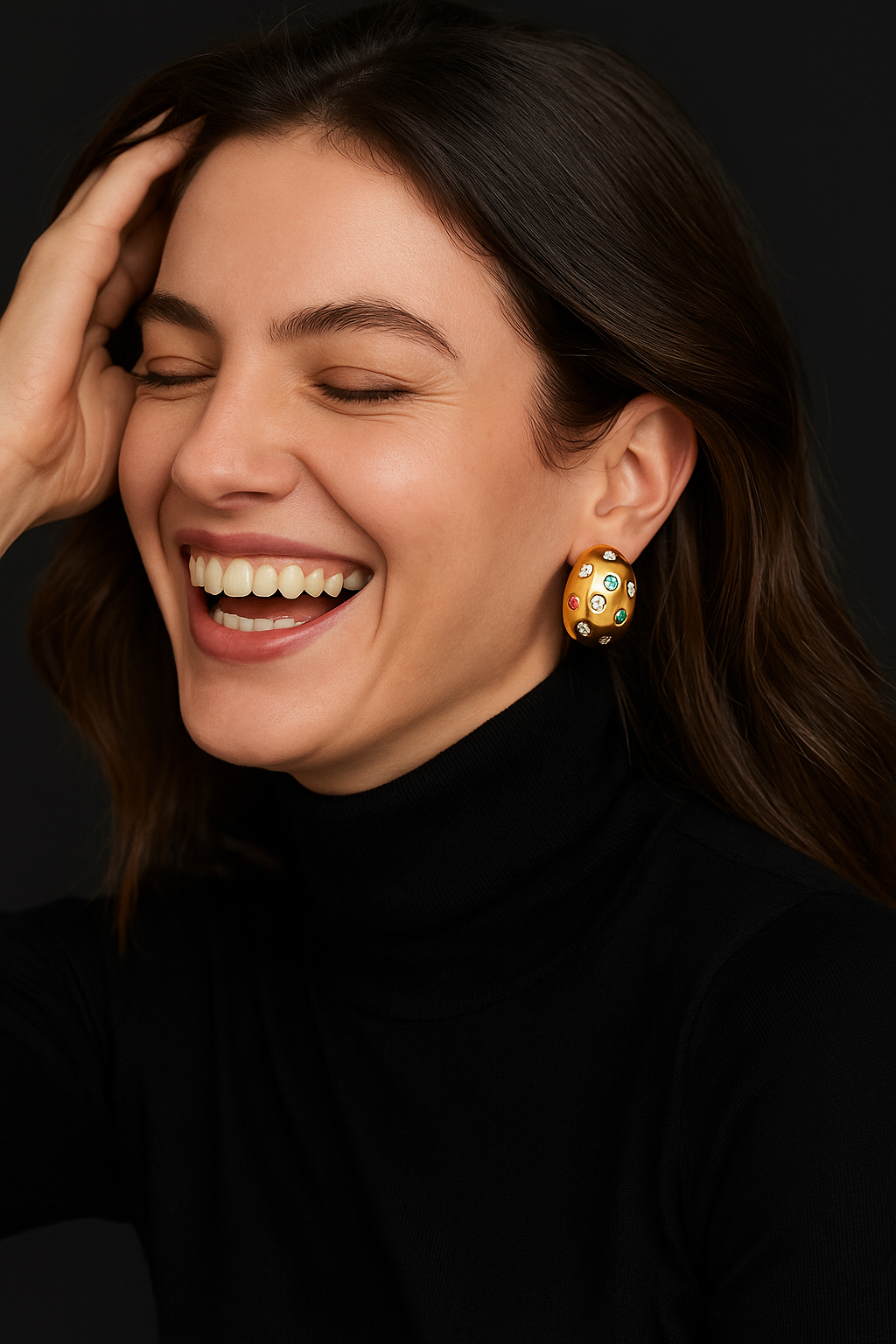 Luxury Dome Gold Earrings with Multicolor CZ Stones – Bold Party Statement Jewelry for Women | Designer Polished Hoops