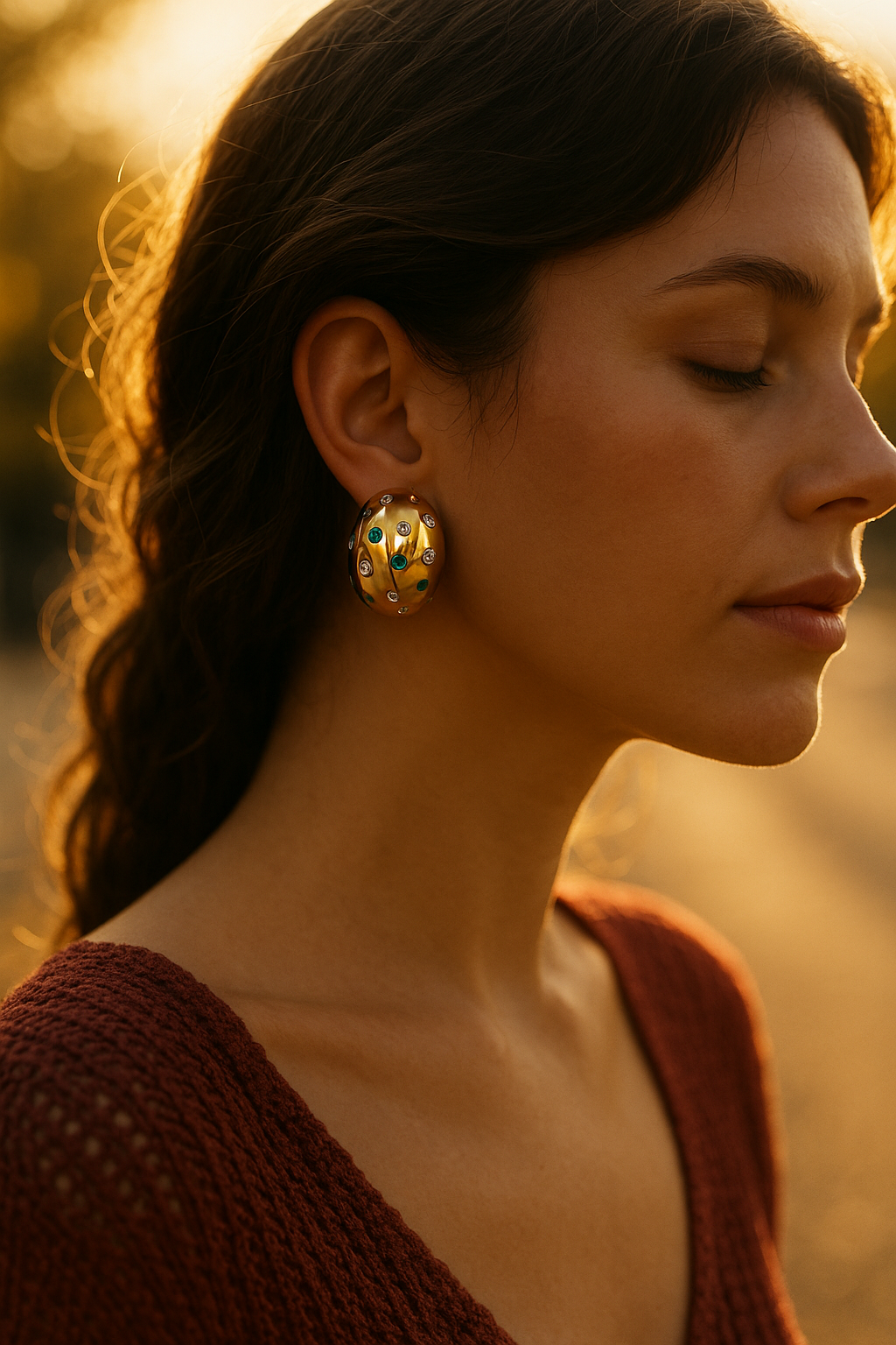 Luxury Dome Gold Earrings with Multicolor CZ Stones – Bold Party Statement Jewelry for Women | Designer Polished Hoops