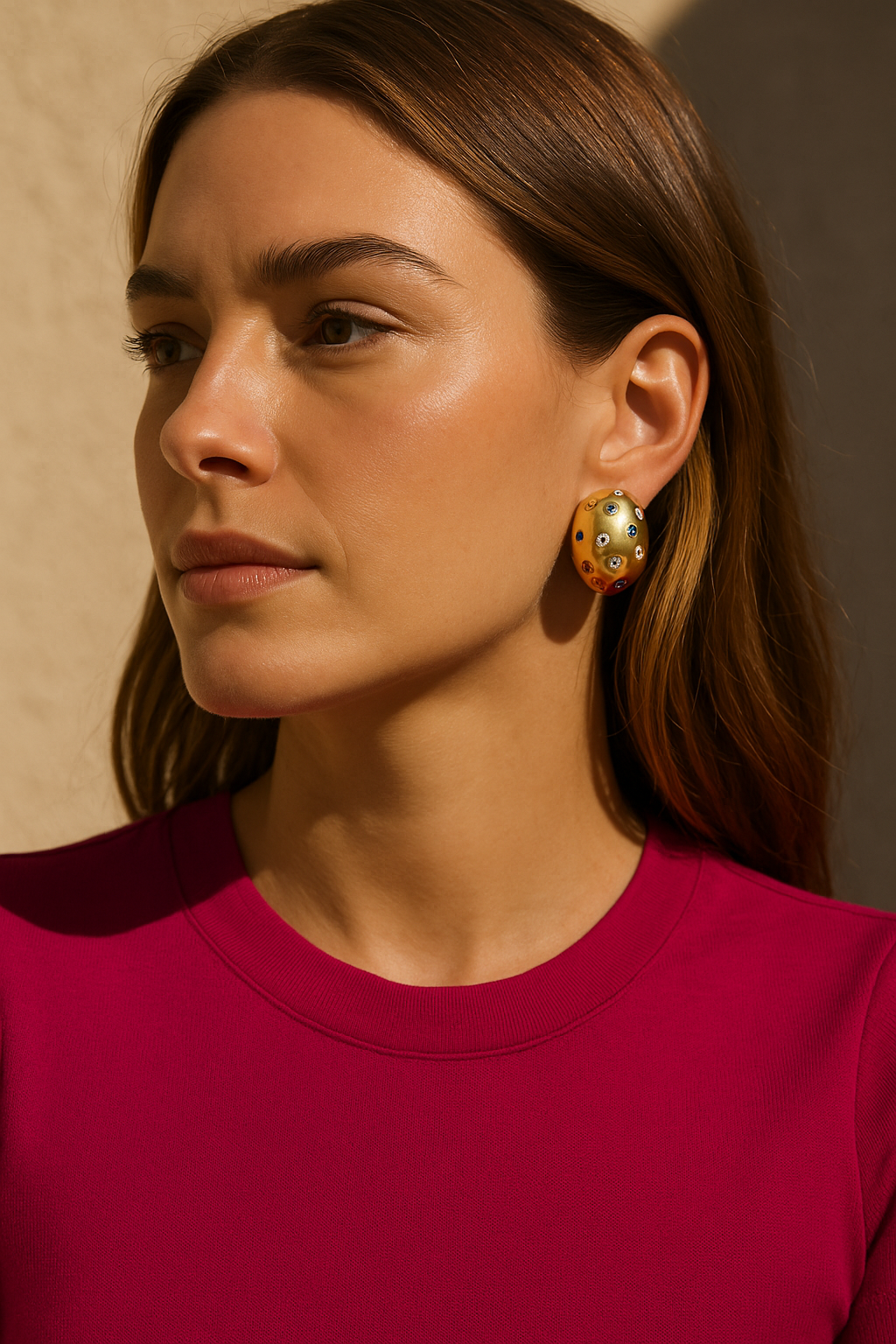 Luxury Dome Gold Earrings with Multicolor CZ Stones – Bold Party Statement Jewelry for Women | Designer Polished Hoops
