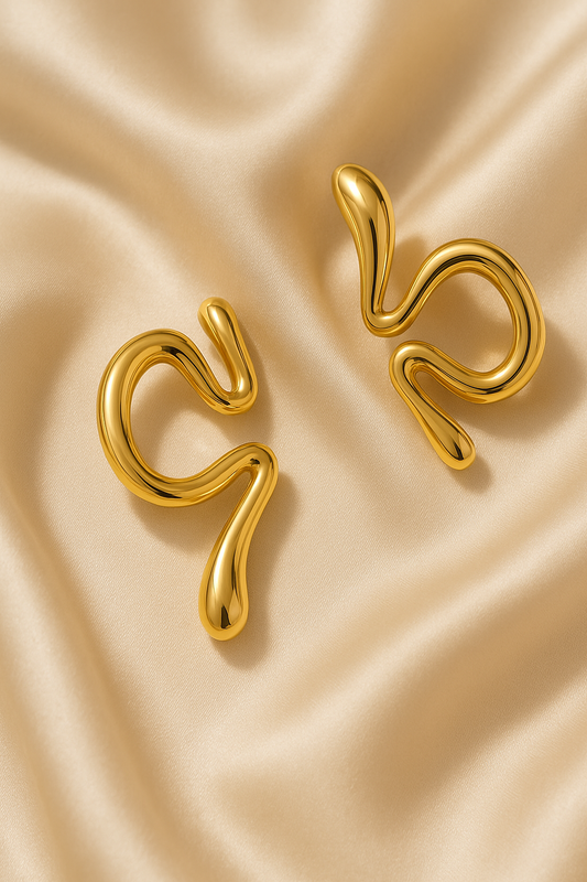 Abstract Fluid Gold Statement Earrings – Bold Modern Designer Jewelry for Women | Lightweight Artistic Drop Earrings
