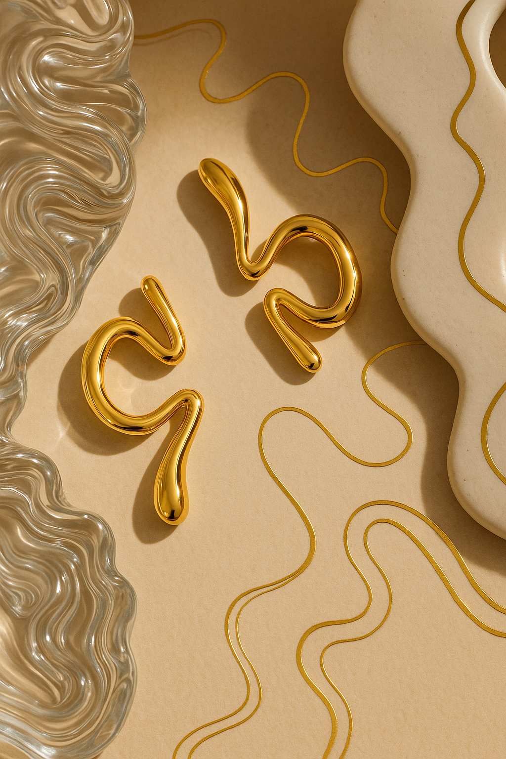 Abstract Fluid Gold Statement Earrings – Bold Modern Designer Jewelry for Women | Lightweight Artistic Drop Earrings