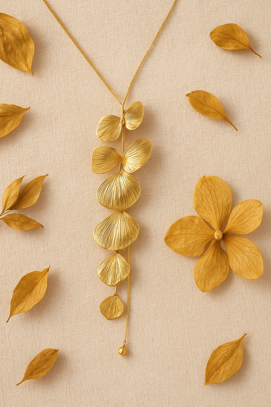 Gold Leaf Pendant Necklace for Women | Nature-Inspired Long Statement Jewelry | Elegant Botanical Design for Ethnic & Western Wear