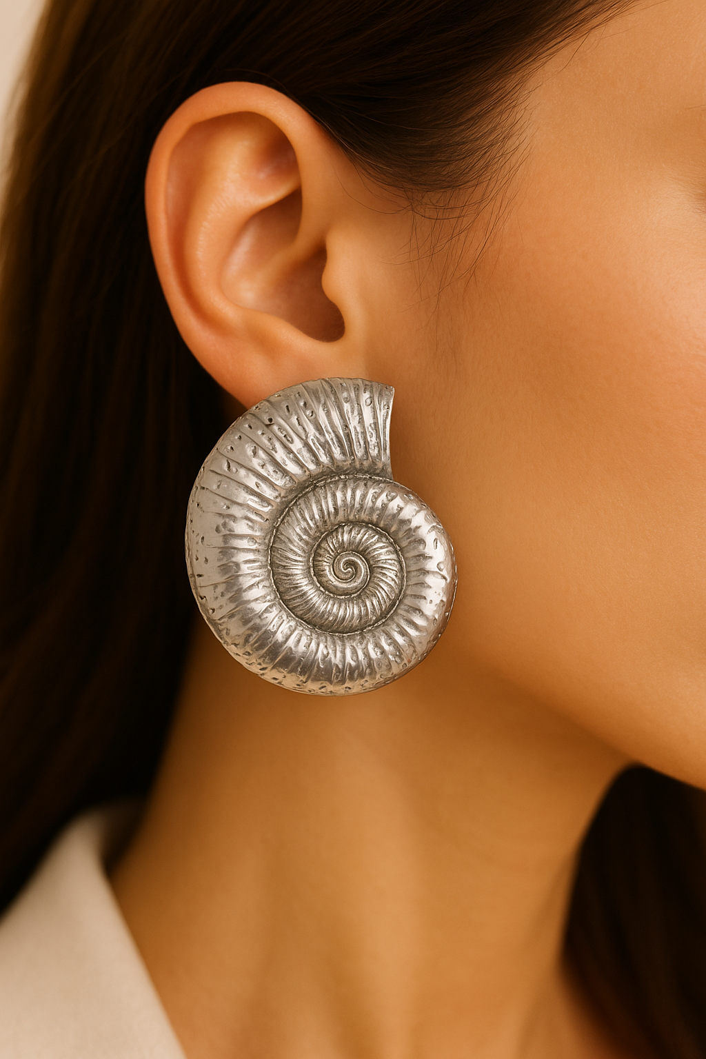 Antique Silver Spiral Shell Earrings for Women | Nautical-Inspired Statement Studs | Handcrafted Oxidized Boho Jewelry for Casual & Festive Wear