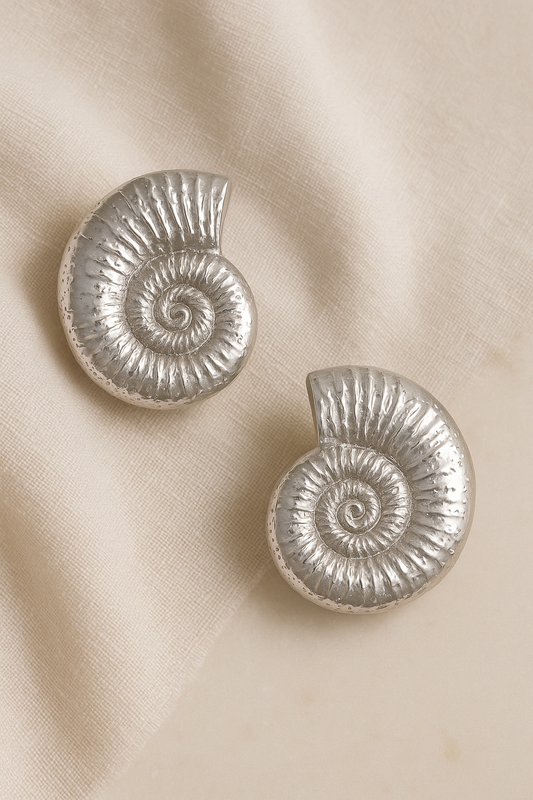 Antique Silver Spiral Shell Earrings for Women | Nautical-Inspired Statement Studs | Handcrafted Oxidized Boho Jewelry for Casual & Festive Wear