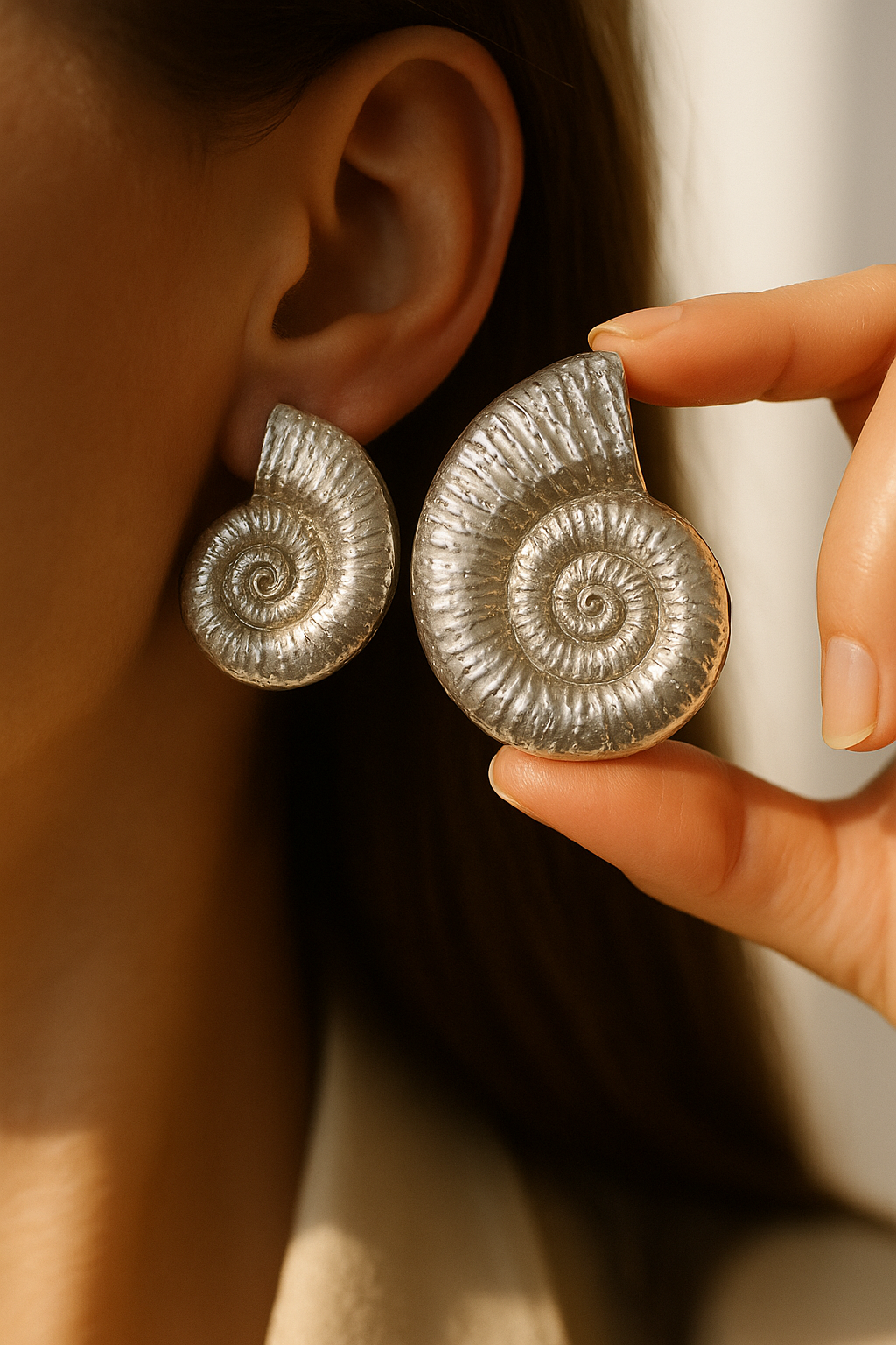 Antique Silver Spiral Shell Earrings for Women | Nautical-Inspired Statement Studs | Handcrafted Oxidized Boho Jewelry for Casual & Festive Wear