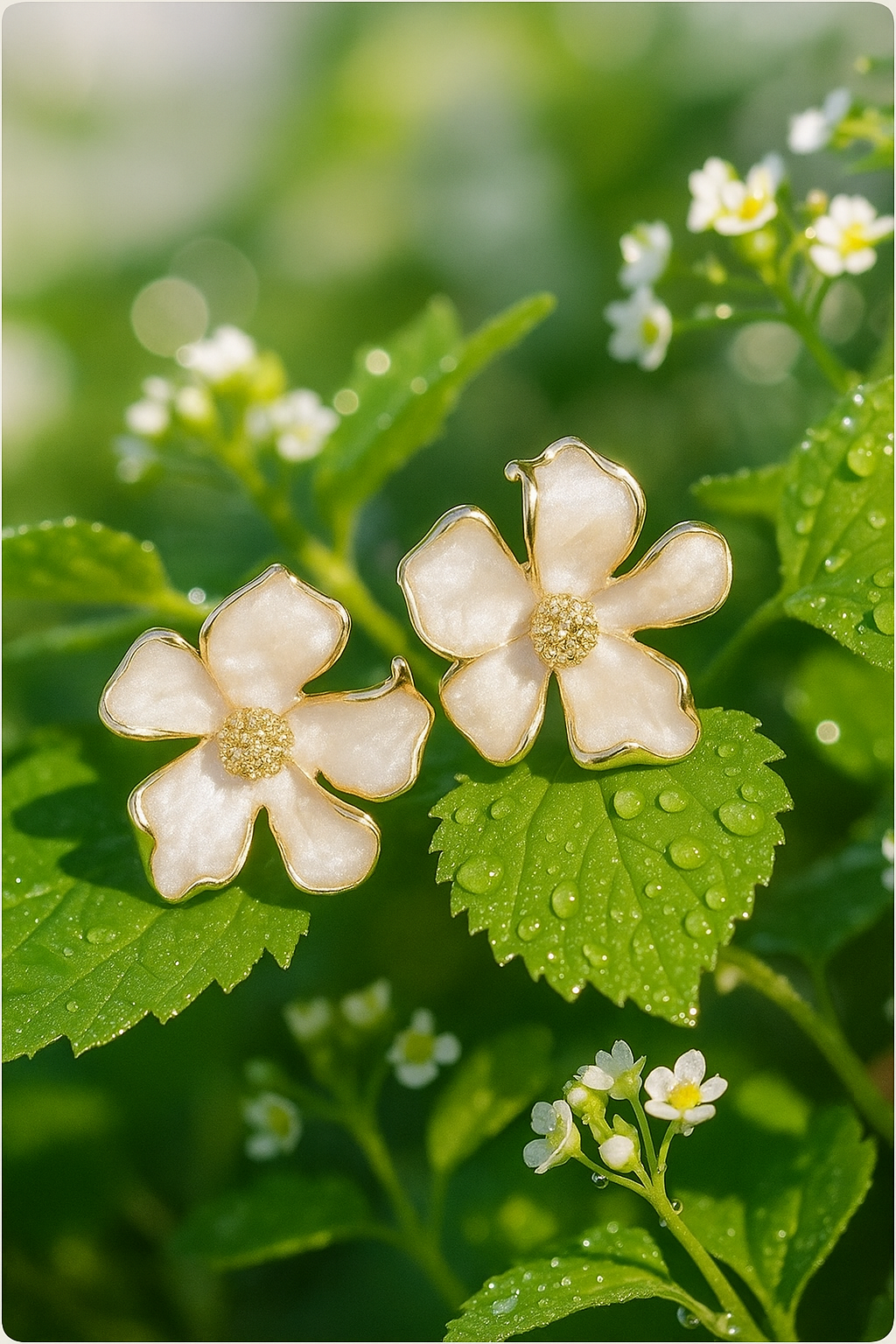 Elegant Floral Pearl Enamel Stud Earrings