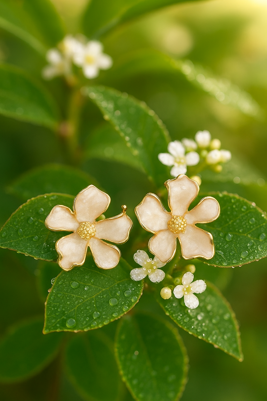 Elegant Floral Pearl Enamel Stud Earrings