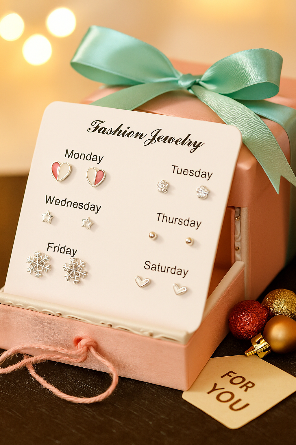 7-Pair Cute Stud Earrings Set for Girls – Weekly Hypoallergenic Earrings with Heart, Star & Snowflake Designs