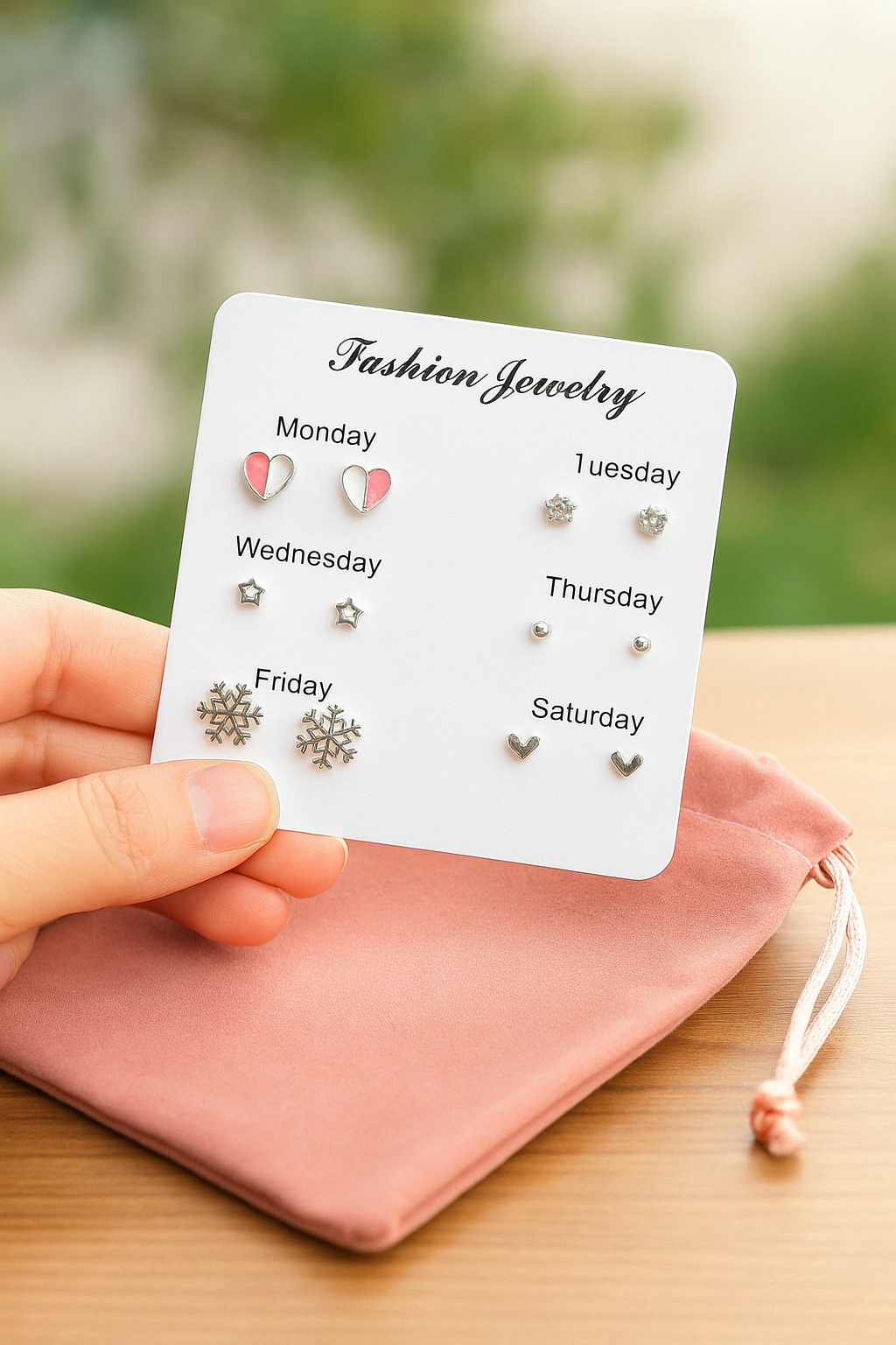 7-Pair Cute Stud Earrings Set for Girls – Weekly Hypoallergenic Earrings with Heart, Star & Snowflake Designs