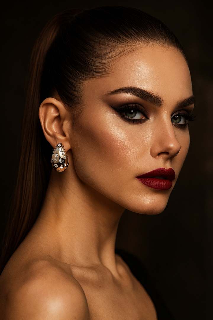 ARC Silver Statement Earrings with Crystal Accents – Bold Rhinestone Hoop Design for Women