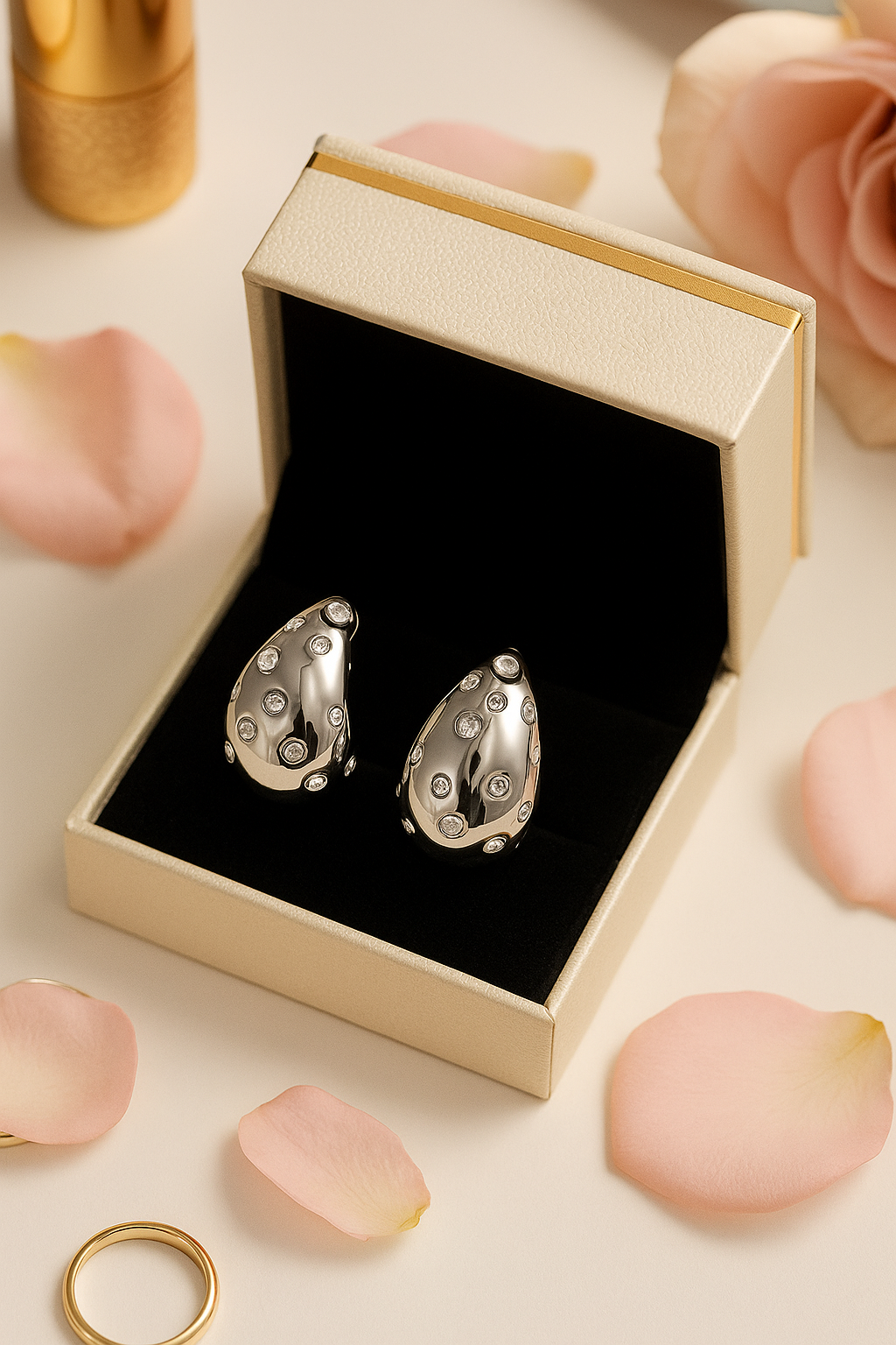 ARC Silver Statement Earrings with Crystal Accents – Bold Rhinestone Hoop Design for Women