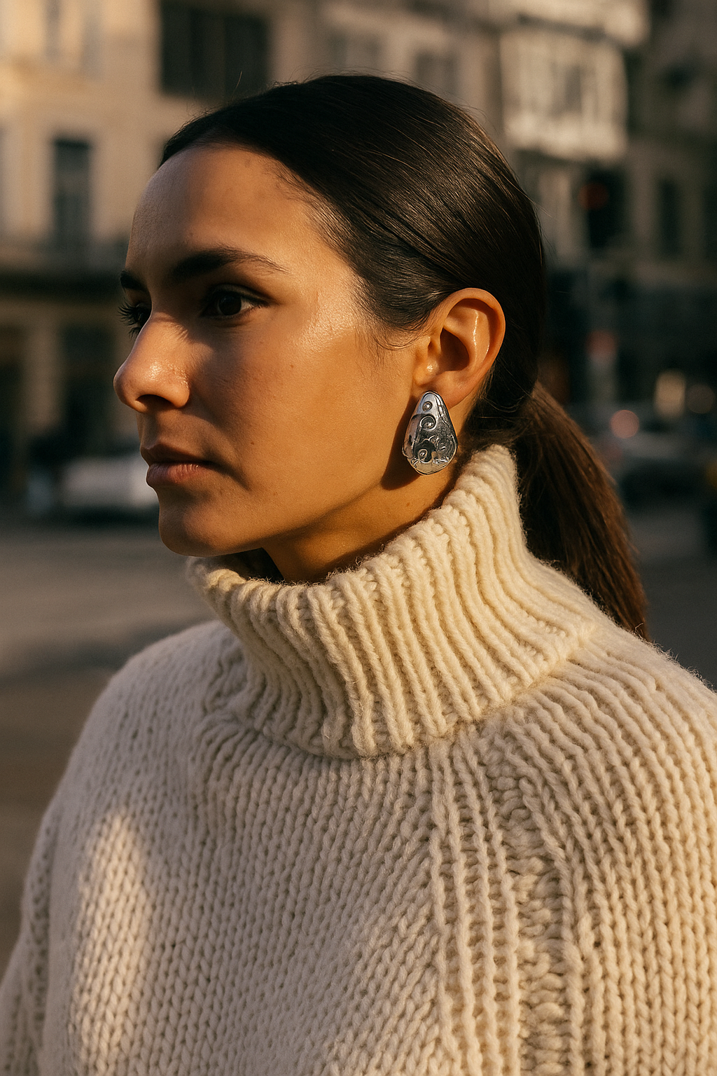 ARC Silver Statement Earrings with Crystal Accents – Bold Rhinestone Hoop Design for Women