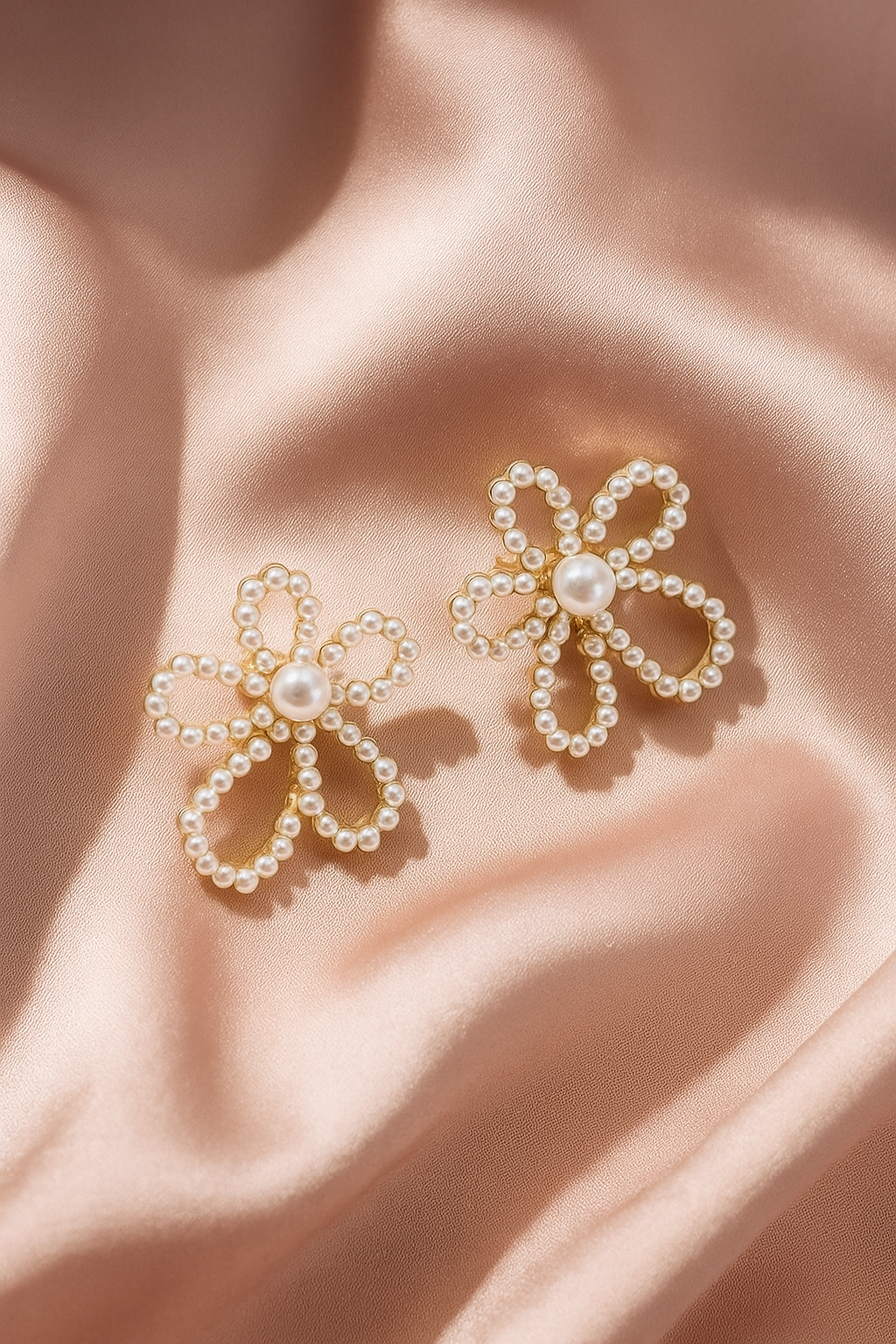 Elegant Pearl Flower Earrings – Gold-Plated Statement Studs for Women | Bridal & Party Jewelry