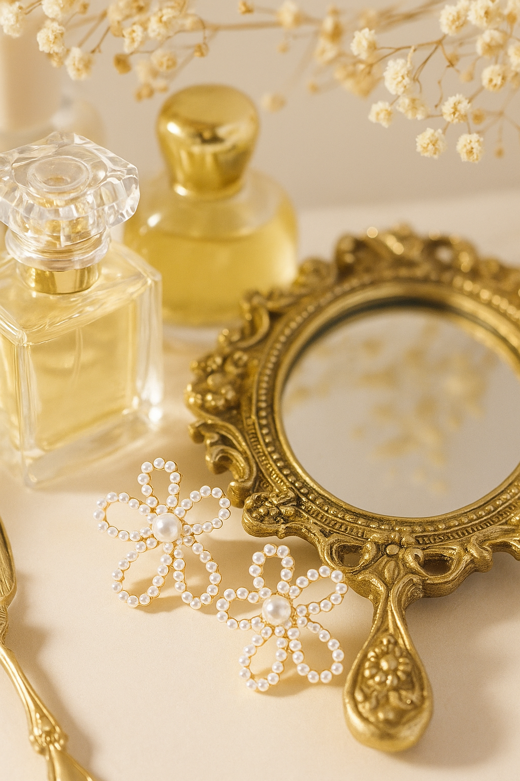 Elegant Pearl Flower Earrings – Gold-Plated Statement Studs for Women | Bridal & Party Jewelry