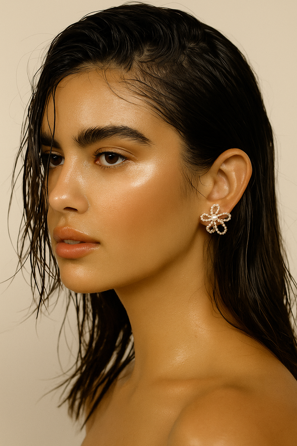 Elegant Pearl Flower Earrings – Gold-Plated Statement Studs for Women | Bridal & Party Jewelry